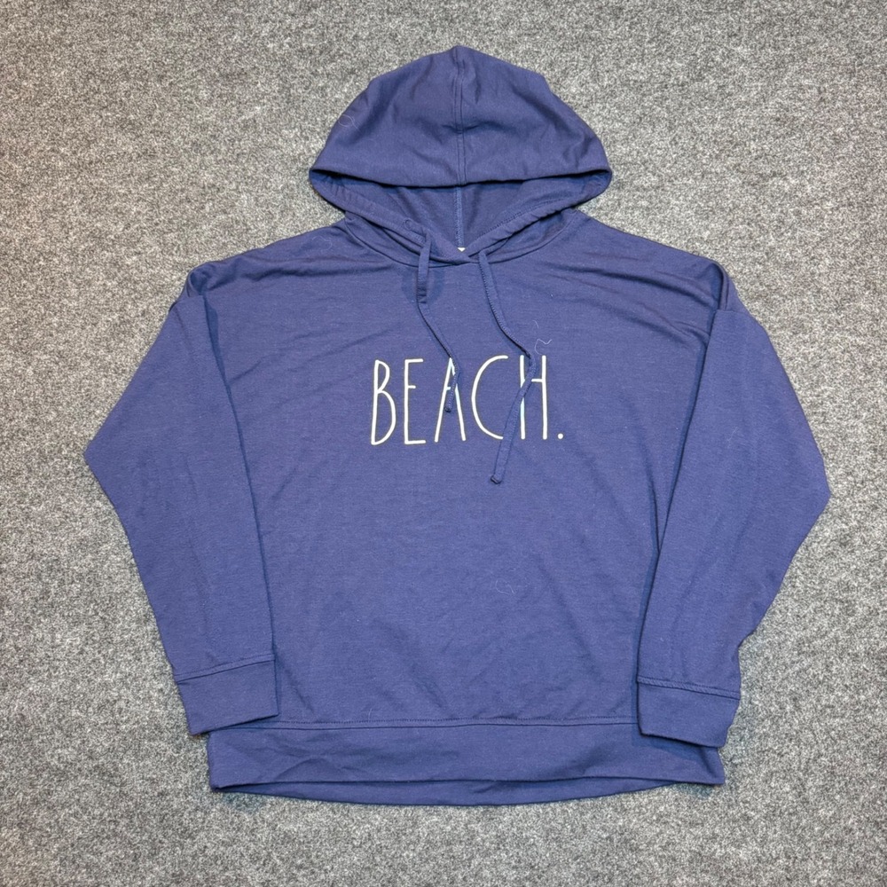 Rae Dunn Beach Navy Blue Hoodie Sweatshirt Large Graphic Pullover